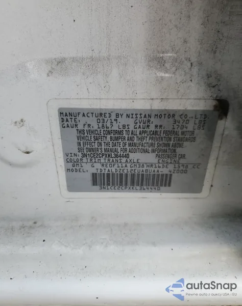 2019 Nissan Versa Note S z USA, uszkodzony, nr VIN 3N1CE2CPXKL364440